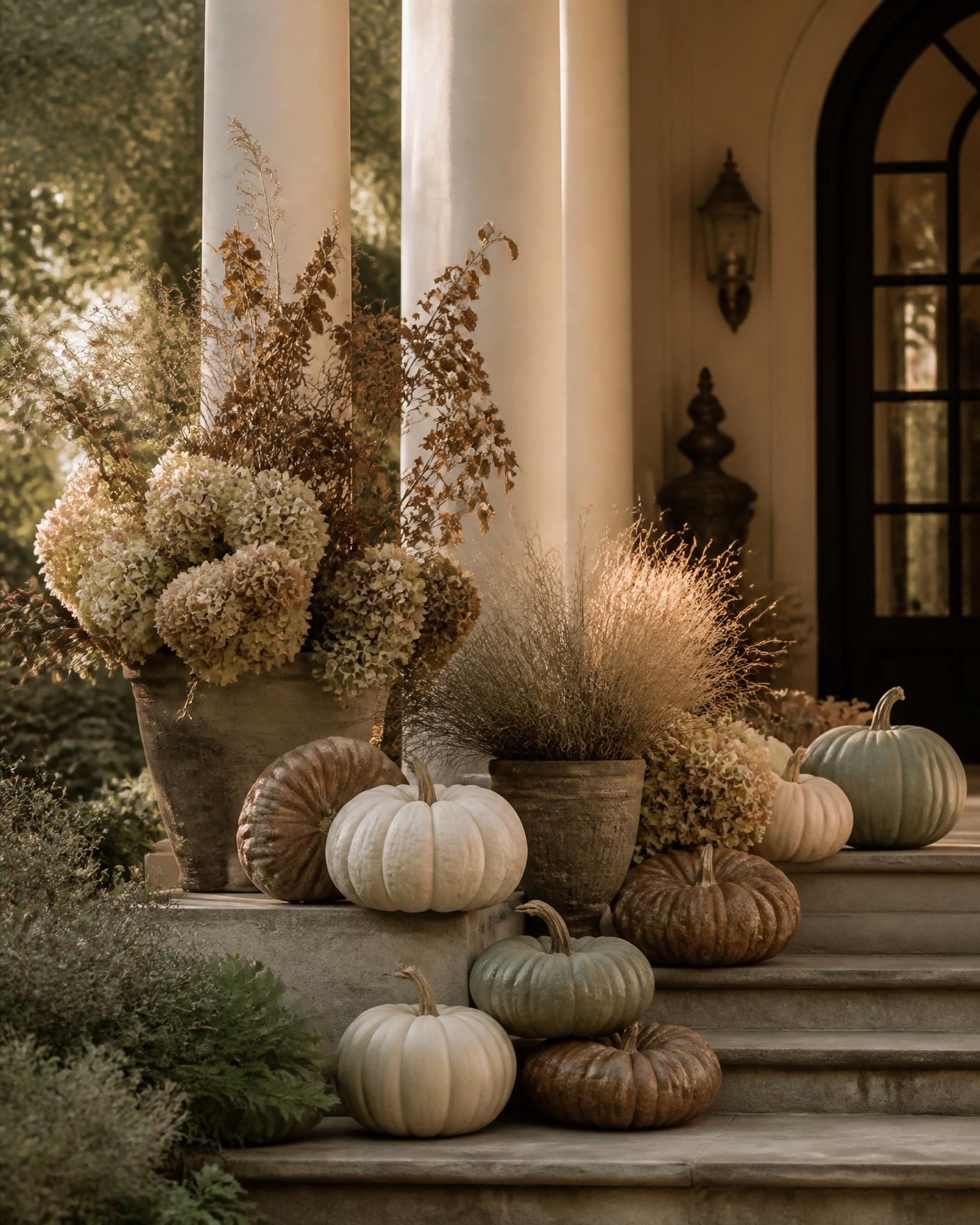 Curated seasonal arrangement at a portico